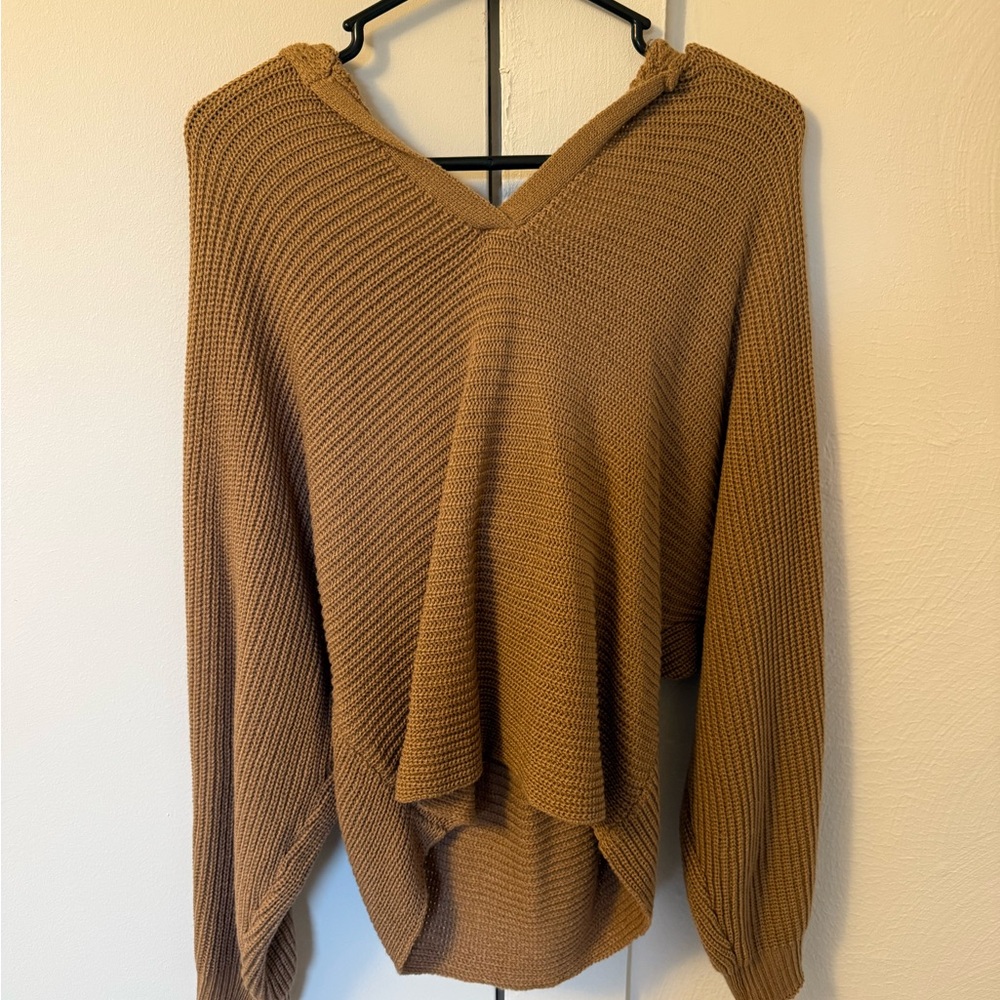 SHEIN Tan V-Neck Sweater with Relaxed Fit